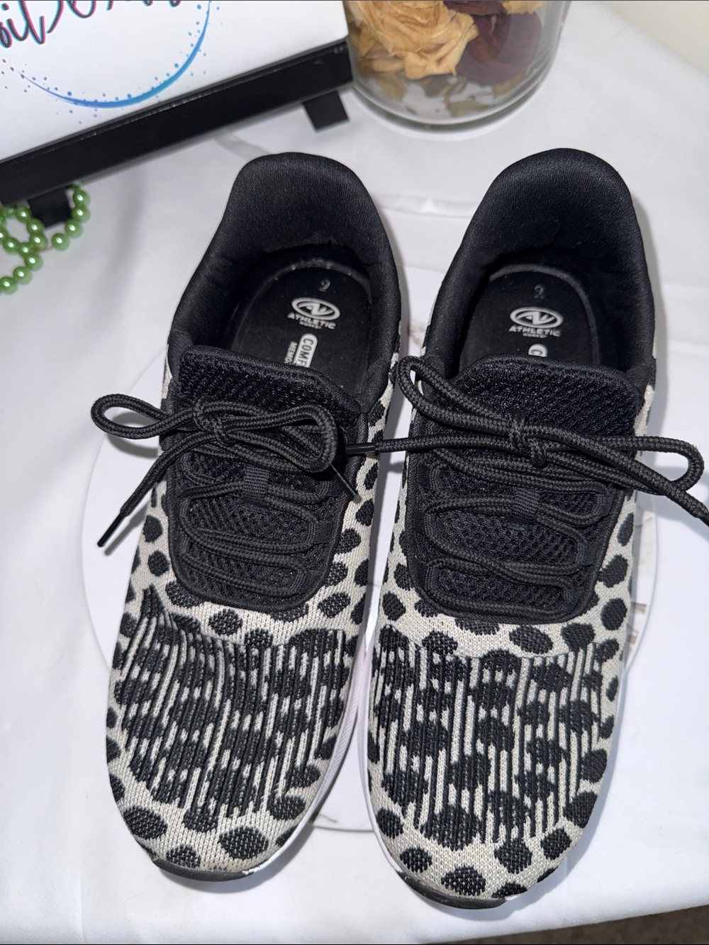 Athletic Works Black & White Leopard Knit Athletic Sneakers - Picture 6 of 6